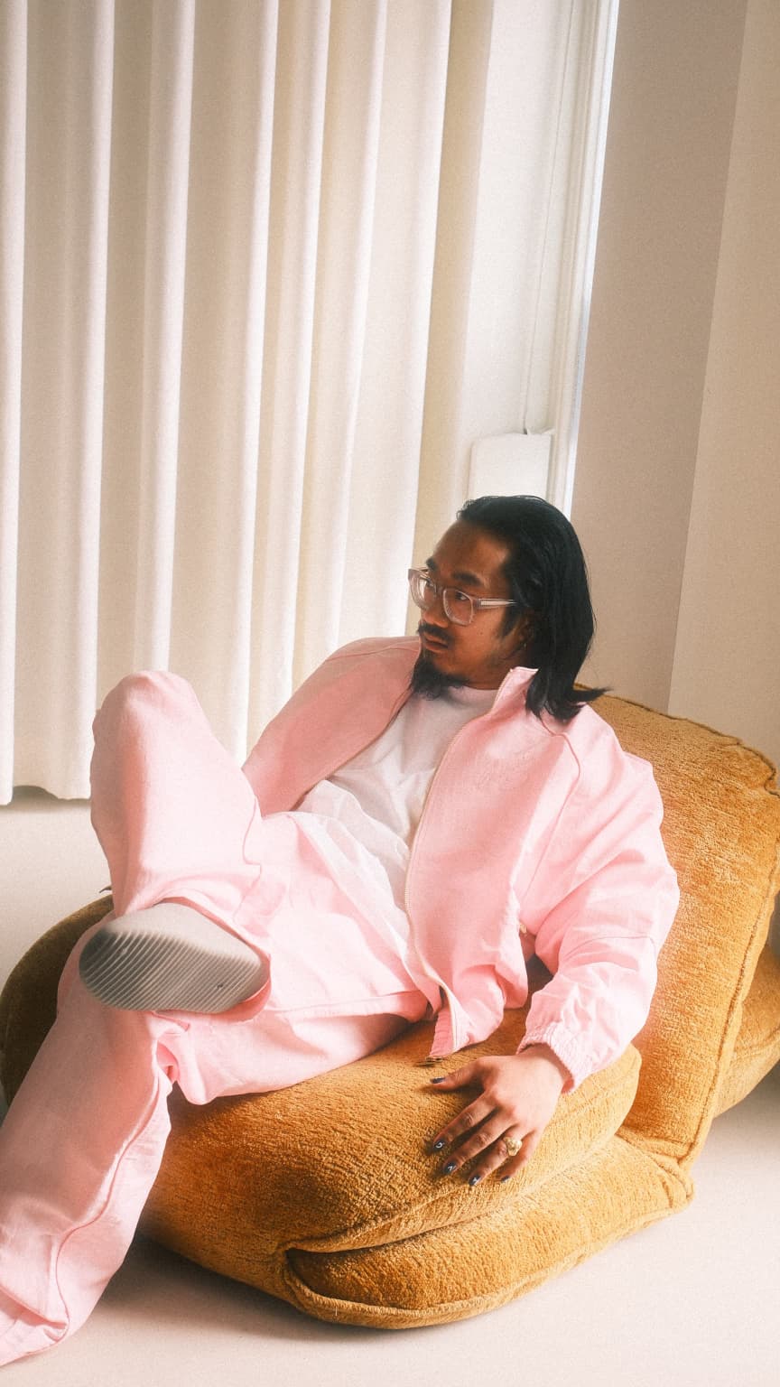 DUKEZ pink suit lounge editorial